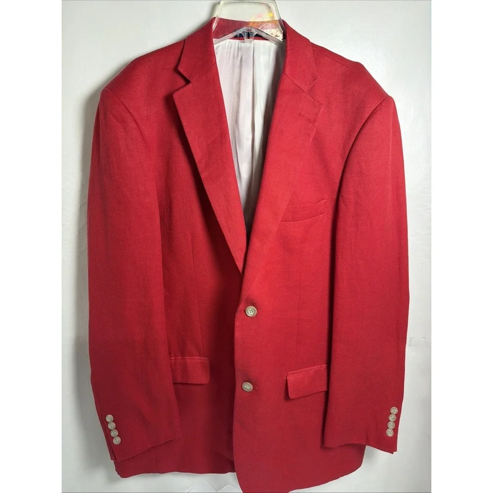 42L Classic-Fit Paul Frederick Red Linen Men's  Sport Coat Summer Wedding